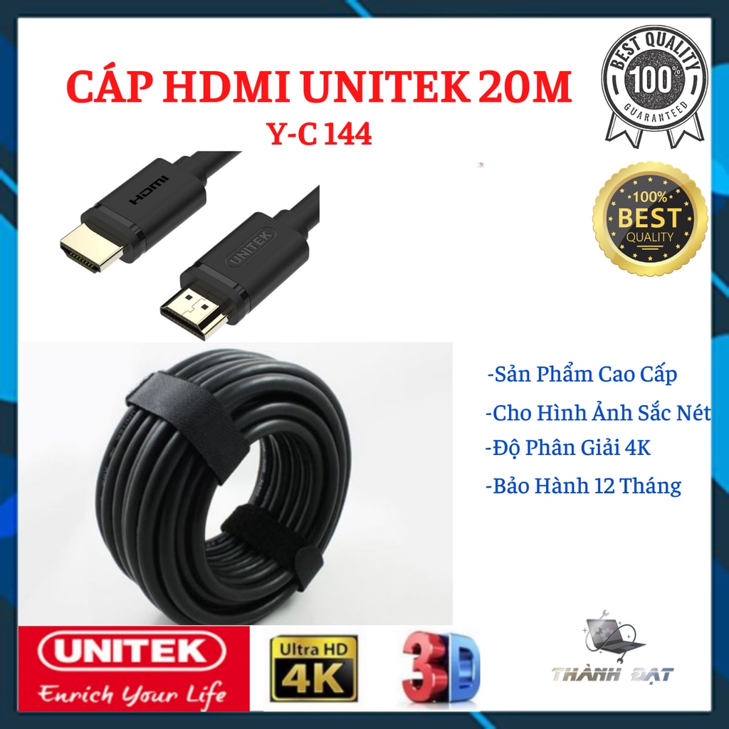 Cáp HDMI Unitek 20m Y-C144 - hỗ trợ 4K Ultra HD và 3D