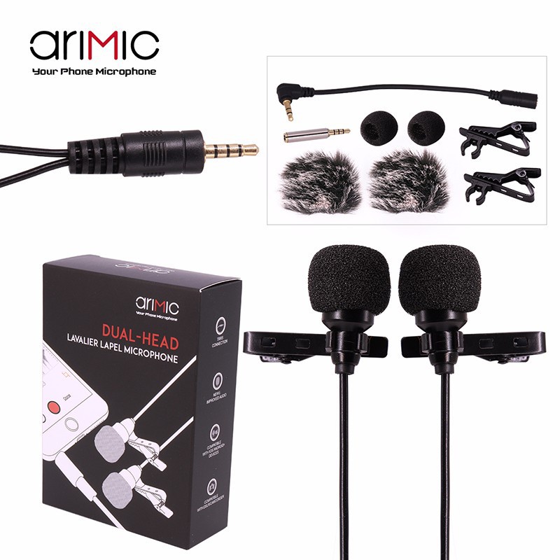 Micro cài áo 2 đầu mic AriMic Clipon Dual Lavalier