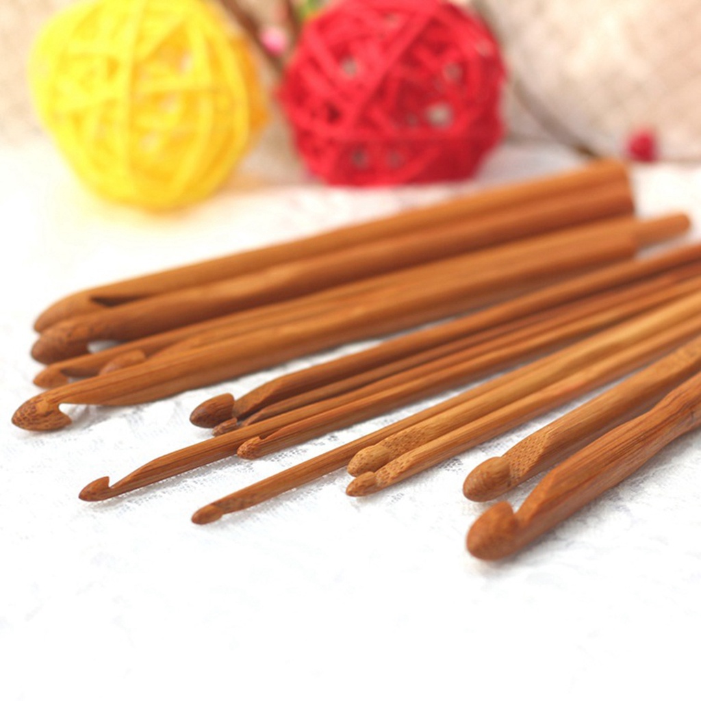 Mới đến 12 cái 12 yard tre gỗ móc móc thiết lập công cụ dệt kim kim tự làm thủ công mỹ nghệ phụ kiện dệt kim