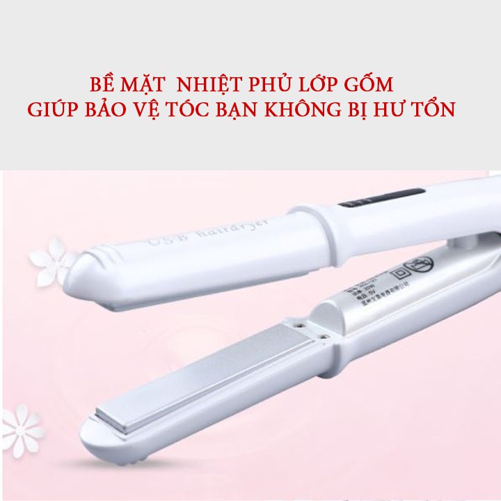 [BH 1 ĐỔI 1] Máy ép tóc, uốn cụp, uốn xoăn 3 in 1 sạc USB, tích điện, công nghệ phủ gốm