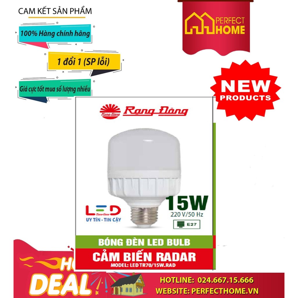 BÃO SALE {Hàng chính hãng} Bóng đèn led bulb Rạng đông cảm biến LED TR70/15W.RAD Ánh sáng trắng