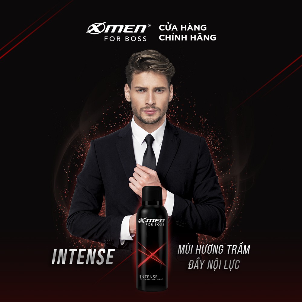 Xịt khử mùi X-Men For Boss Intense - Mùi hương trầm đầy nội lực 150ml - Chính Hãng Giá Tốt