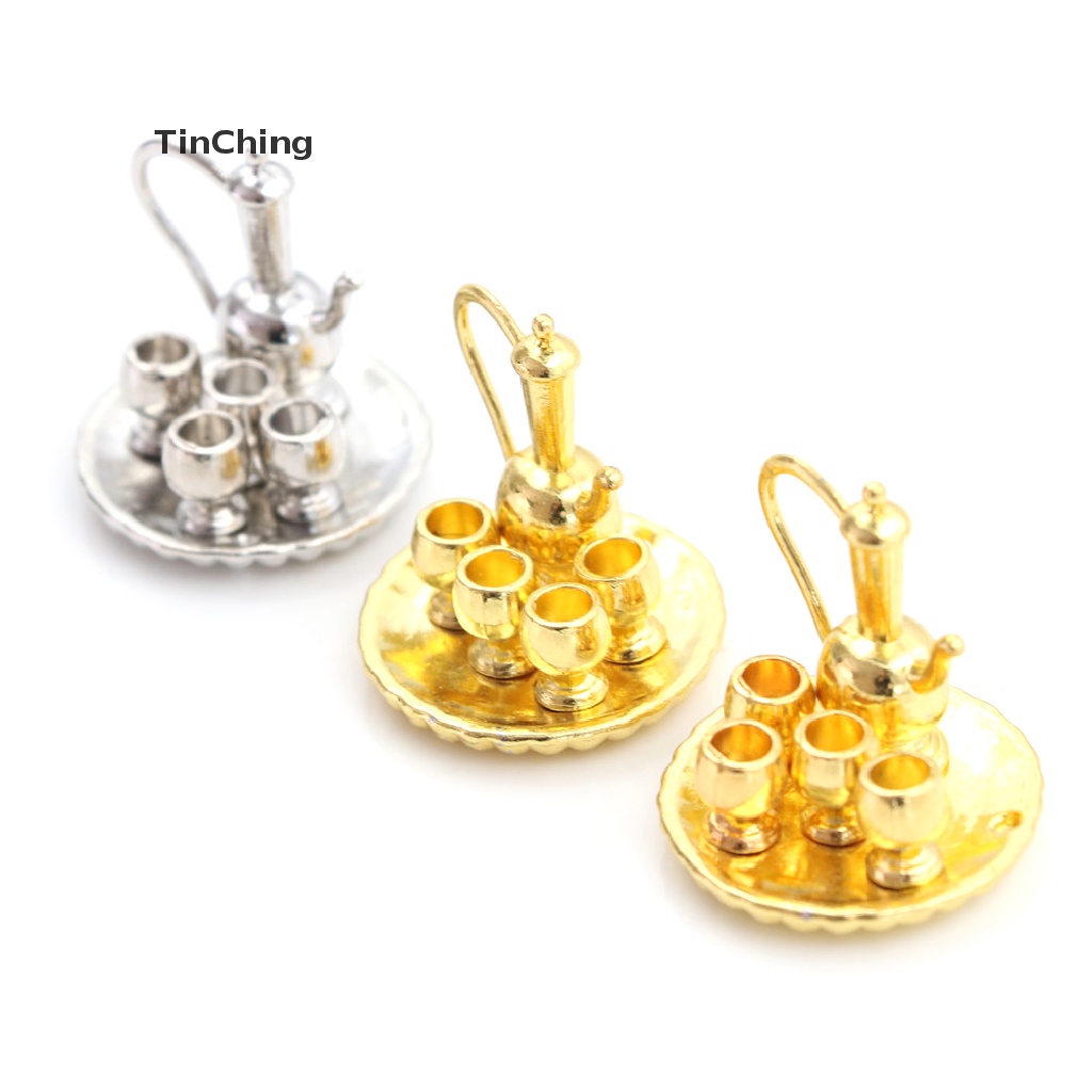 Bộ Ấm Trà Kim Loại Trang Trí Nhà Búp Bê Tỉ Lệ 1: 12