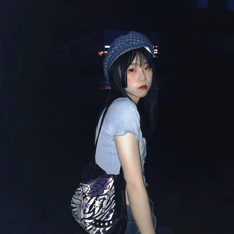 Phù thủy nhỏ hắc ám, Bengdi, hip hop tím, y2k, hot girl, cool girl, túi đeo vai, túi baguette