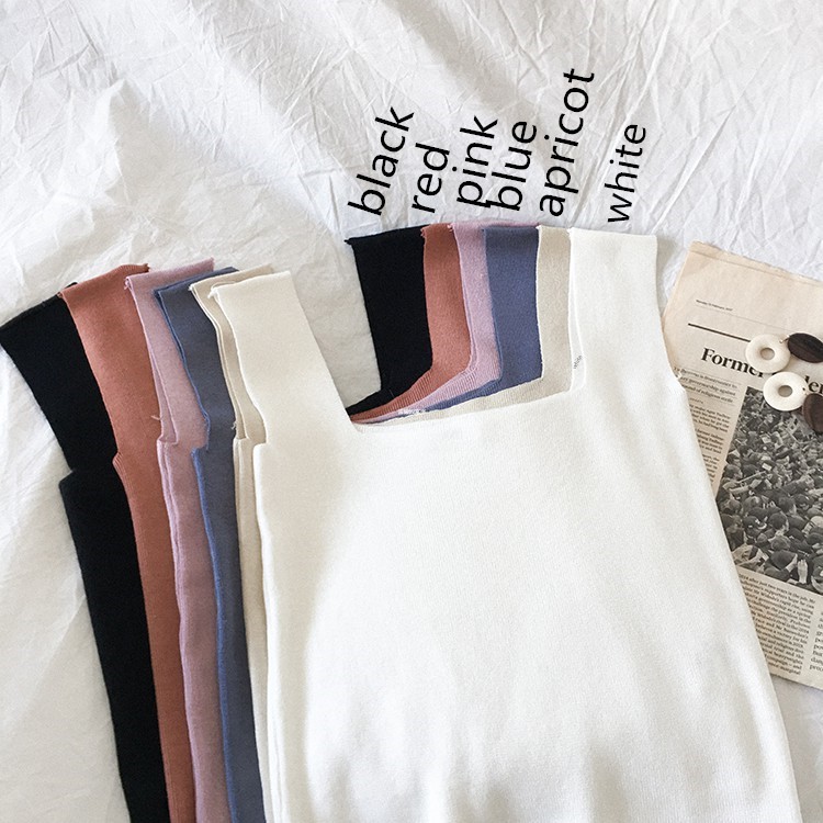 Áo thun dệt kim SUXI không tay phong cách Hàn Quốc