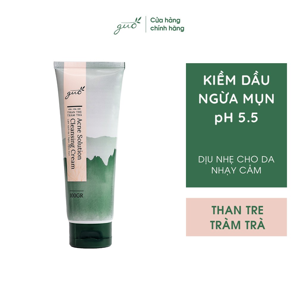 [Kiềm dầu 8 tiếng, ngừa mụn, không khô da] Sữa Rửa Mặt Than Tre Tràm Trà GUO 100gr