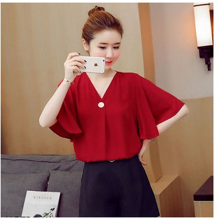 Áo kiểu tay loe cách điệu cổ