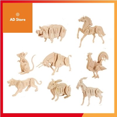 Đồ chơi lắp ghép gỗ 3D Combo mô hình động vật ngẫu nhiên