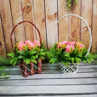 Combo 12 giỏ cắm  hoa mini + 12 giỏ nhựa cắm hoa size 18cm