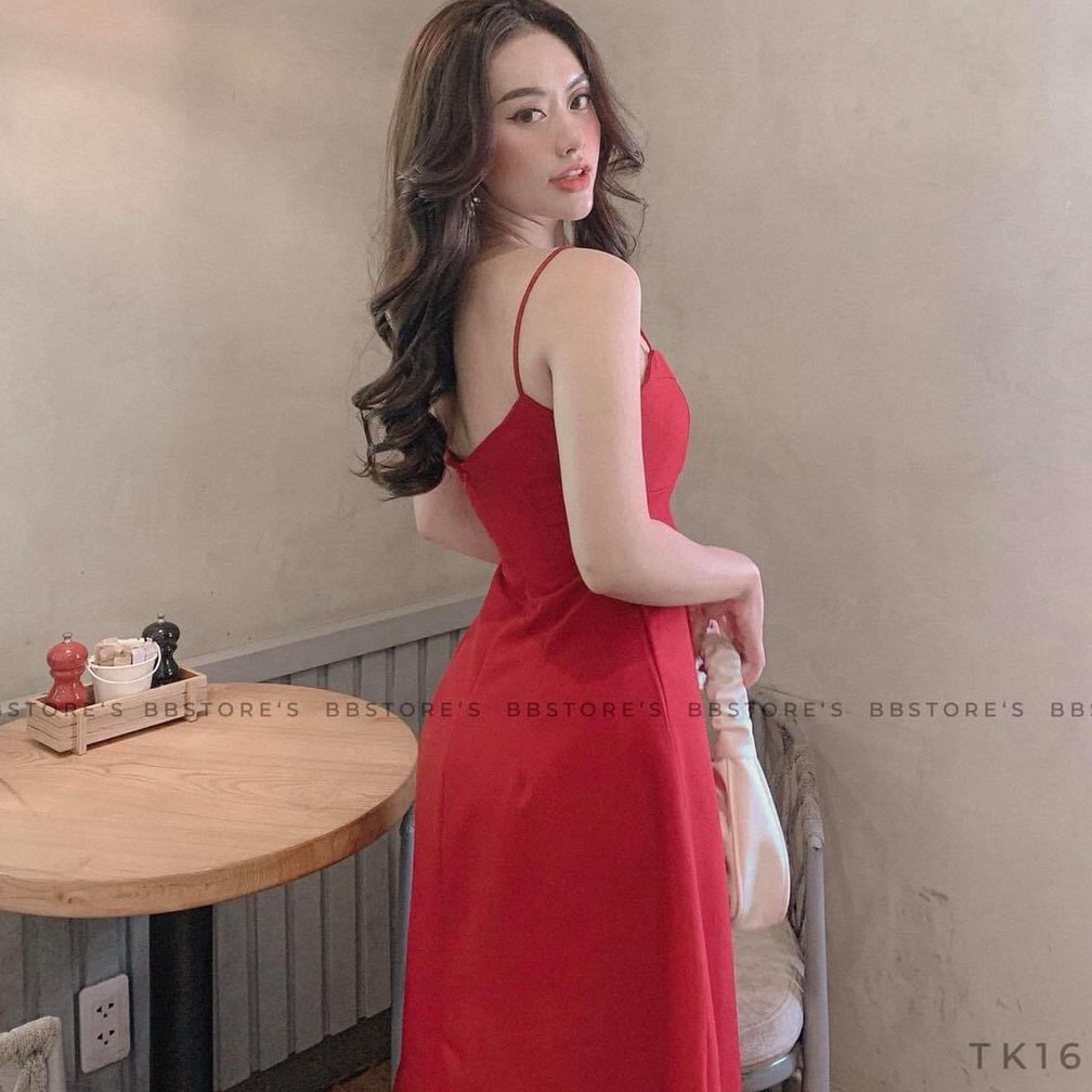 Đầm tiệc hai dây dáng xòe xinh xắn - Hai màu đỏ và đen cho nàng lựa chọn - Váy có sẵn đệm ngực