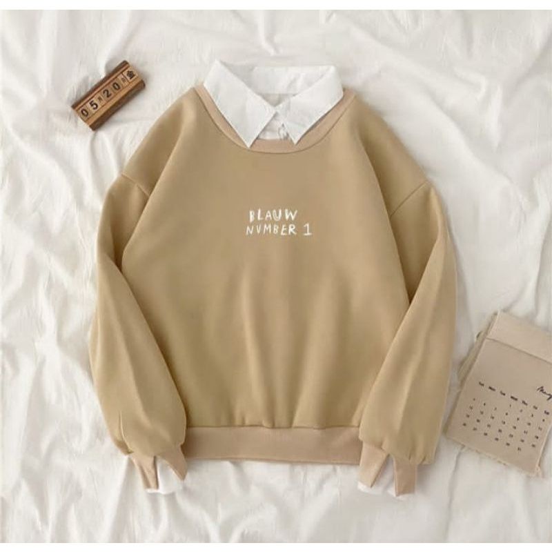 Blauw Số 1 Áo Len Cổ Lọ KECE Phong Cách Hàn Quốc | Phụ Nữ Cổ Thuyền Quá Khổ