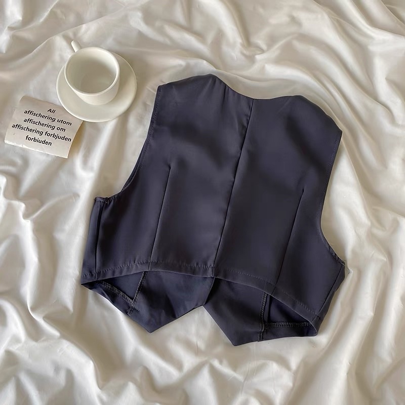 Áo gile Vải cổ chữ V Đính cúc Kim Loại Phong Cách Vintage