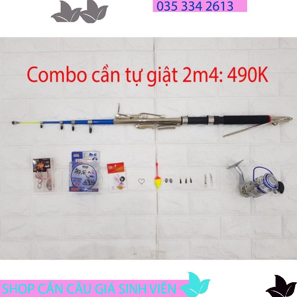 bộ cần câu tự giật cá 2m4 + máy câu yumoshi AL 5000 bộ y hình