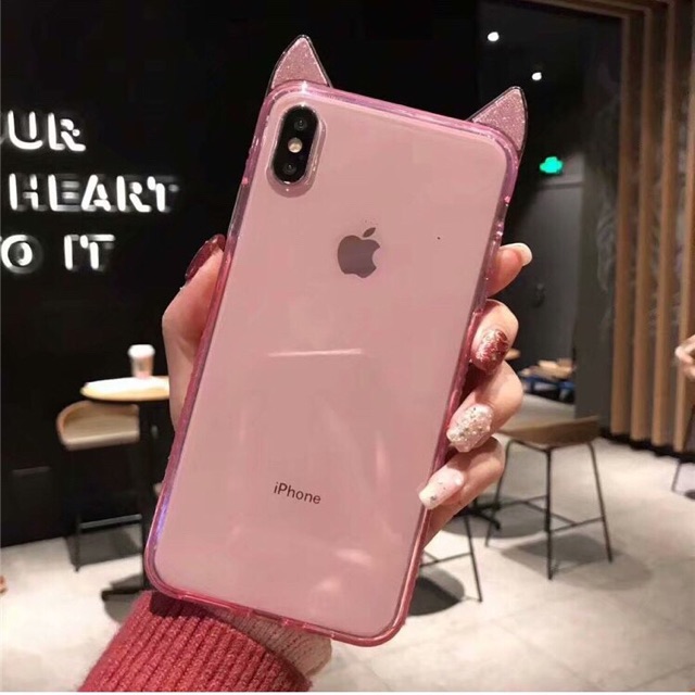 ỐP TAI MÈO VIỀN ĐÁ - CASE IPHONE