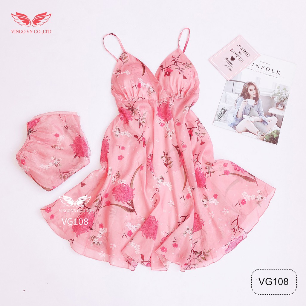 Váy ngủ hai dây nữ chất voan tơ cao cấp mềm mại họa tiết hoa cúc gợi cảm quyến rũ VG108 VNGO | BigBuy360 - bigbuy360.vn