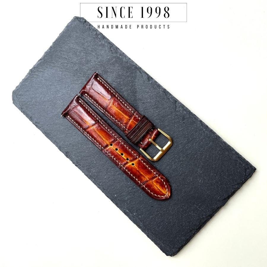 Dây Đồng Hồ Da Cá Sấu Nam 20mm 22mm, Da Thật, Handmade, Chống Nước, Chính Hãng, Màu Patina, Bảo Hành 12 Tháng
