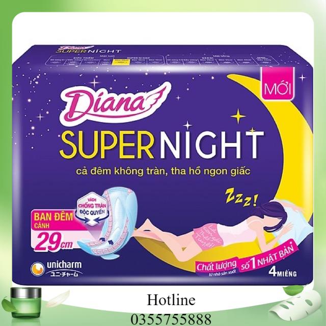 Lốc 6 Băng Vệ Sinh Diana Ban Đêm Siêu Thấm 29cm, 4 Miếng Super Night 29cm