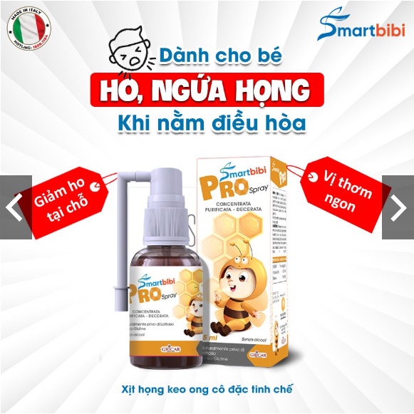 Xịt Họng Smartbibi Pro Spray Giúp Giảm Ho, Đau Họng &amp; Viêm Phế Quản Cho Bé (15ml/Chai)
