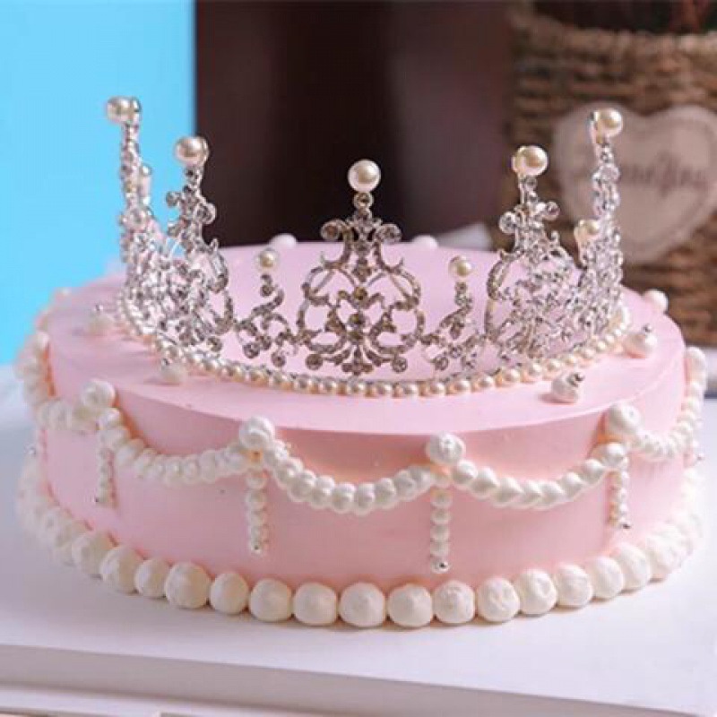 Vương Miện Đính Đá Và Ngọc Trai Xinh Xắn Dùng Để Trang Trí Bánh Kem