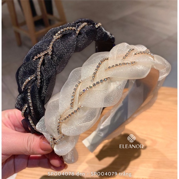 Băng đô cài tóc nữ Eleanor Accessories vải xoắn viền đính đá phụ kiện tóc 4078