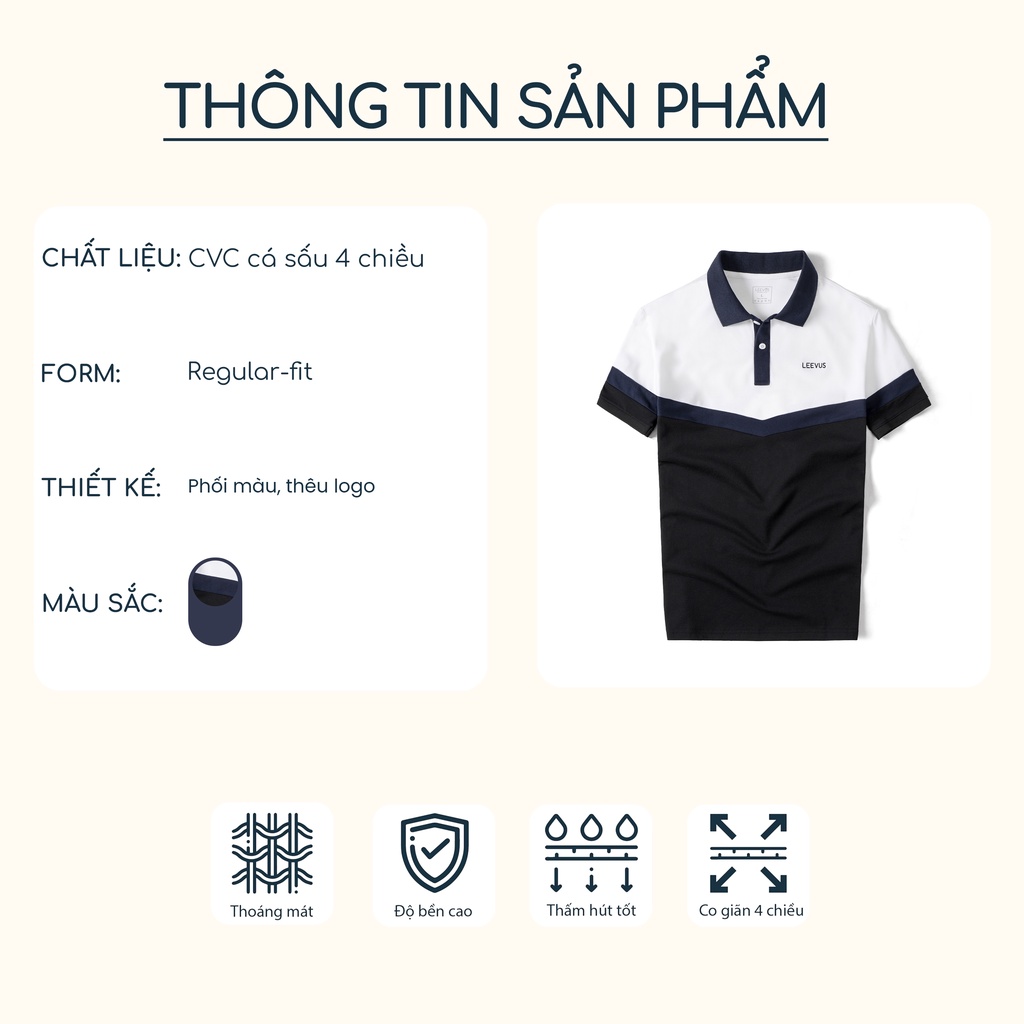 Áo Polo nam có cổ RAKEN màu trắng xanh đen, thêu logo, vải CVC cá sấu, form regular APL266 LEEVUS, BASIS, GUTTI