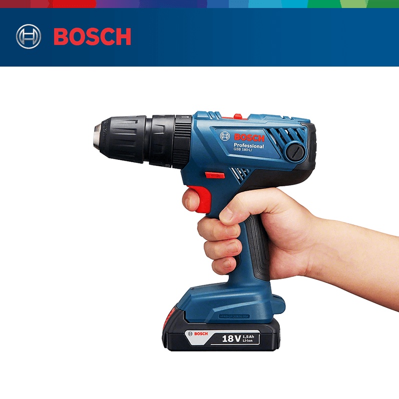 Máy khoan vặn vít động lực dùng pin cầm tay Bosch GSB 180-LI + phụ kiện MỚI