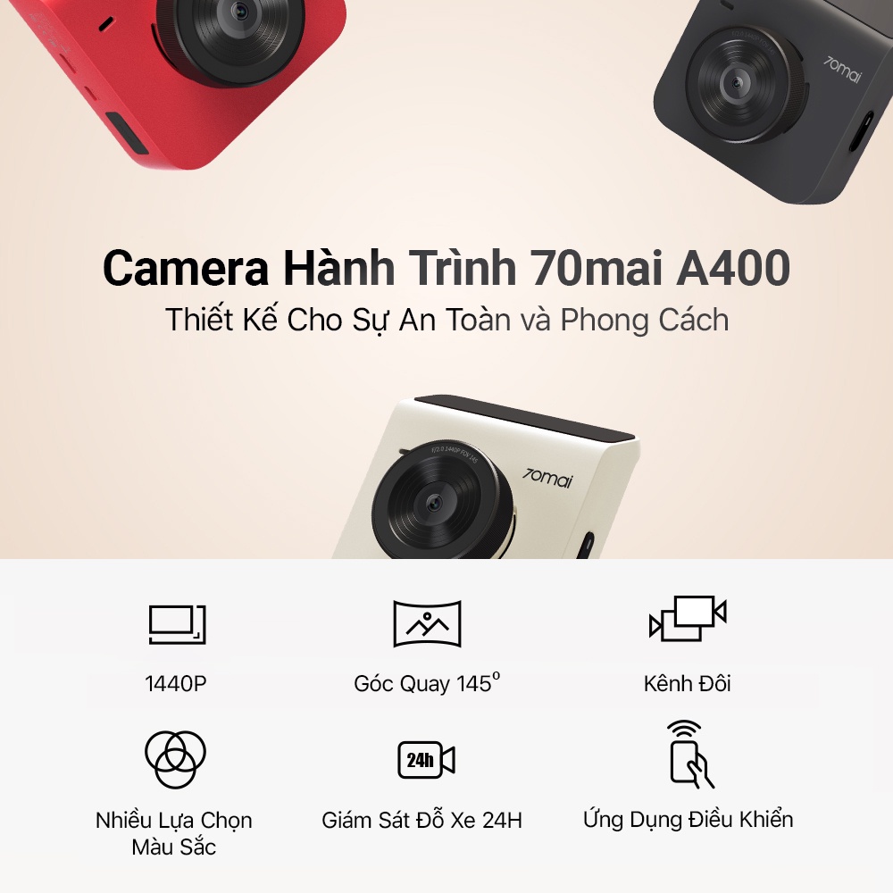[HÀNG CHÍNH HÃNG] Camera hành trình ô tô Xiaomi 70mai Dash Cam A400 QHD 1440P Bản quốc tế