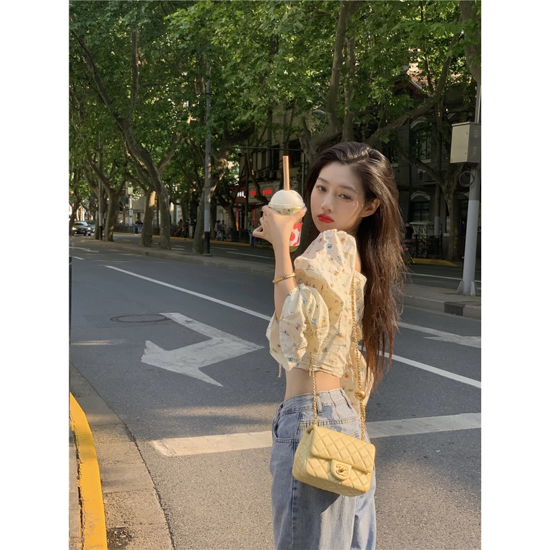 Cocory vn Áo sơ mi tay ngắn in hoa đáng yêu thời trang Hàn Quốc cho nữ