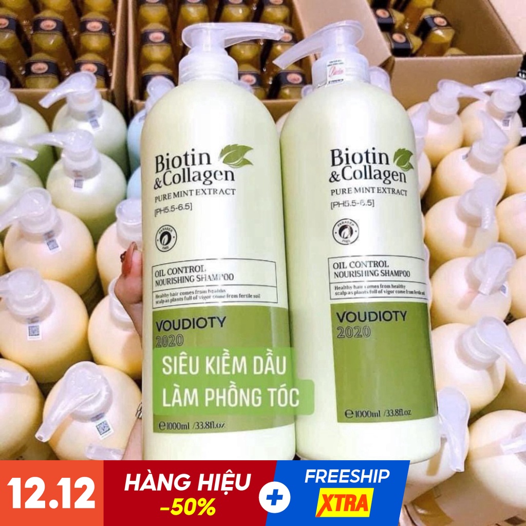 Cặp Dầu Gội + Xả BIOTIN & COLLAGEN  VOUDIOTY XANH LÁ 1000ml| Kiềm Dầu, Phục Hồi Tóc Hư Tổn | BigBuy360 - bigbuy360.vn