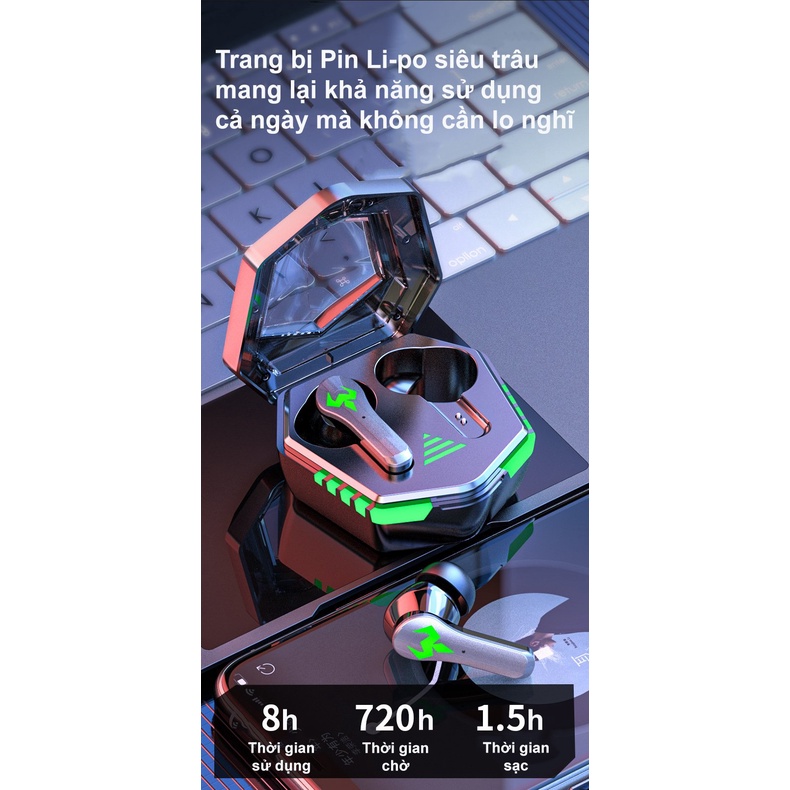 Tai nghe bluetooth gaming N35 9D Bluetooth 5.2 TWS Lõi Kép, Chống Thấm Nước, không trễ âm