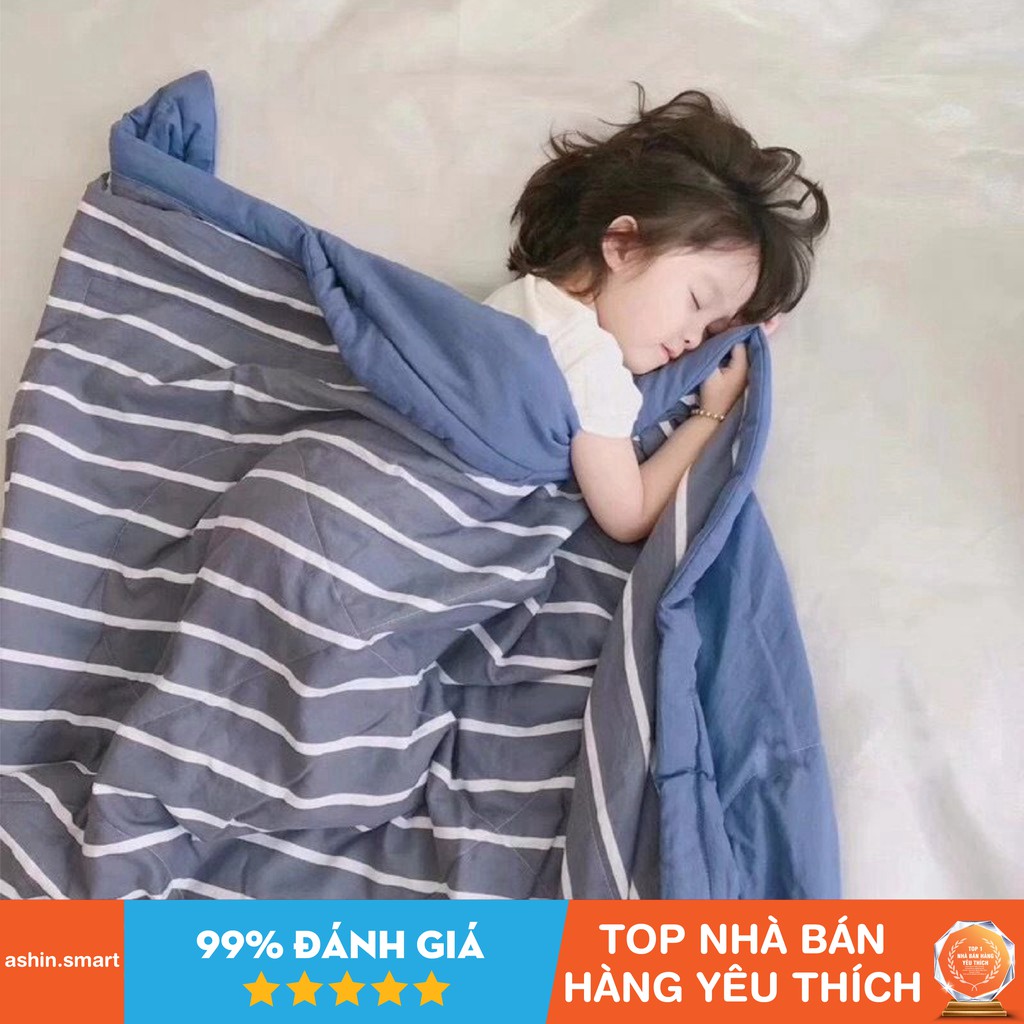 Chăn Thu Đông Cotton Đũi Kẻ Muji Nhật Bản Kích Thước 2mx2m3 Chất Liệu Cotton Đũi Nhẹ