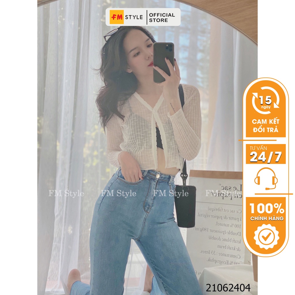 Áo khoác cardigan nữ FM Style croptop chất len mỏng dệt kim  tay dài sexy quyến rũ phong cách ulzzang Hàn Quốc 210713839