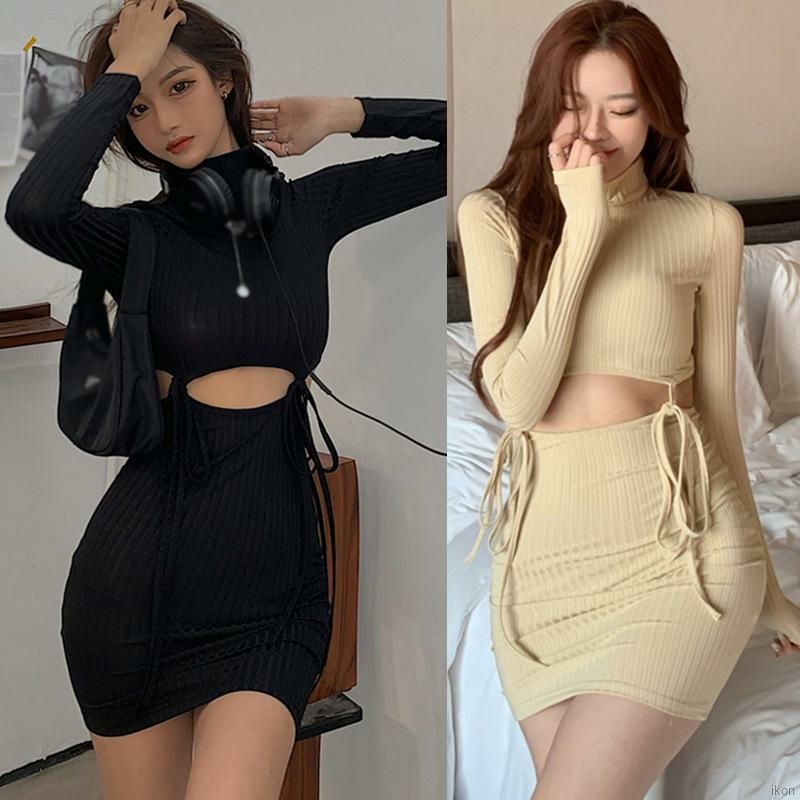 Đầm body tay dài hở eo phong cách Hàn Quốc 💝