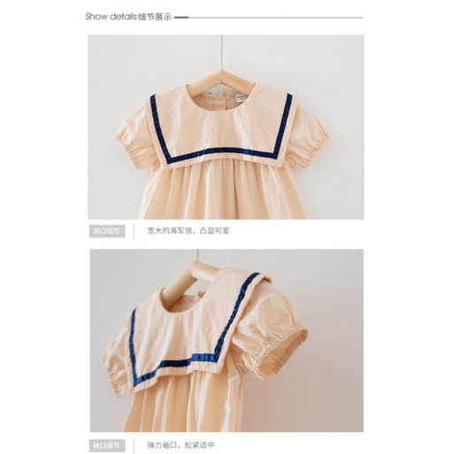 Váy Bé Gái Phong Cách Hàn Quốc Ngắn Tay, Cổ Viền, Chất Cotton Hàn Mát