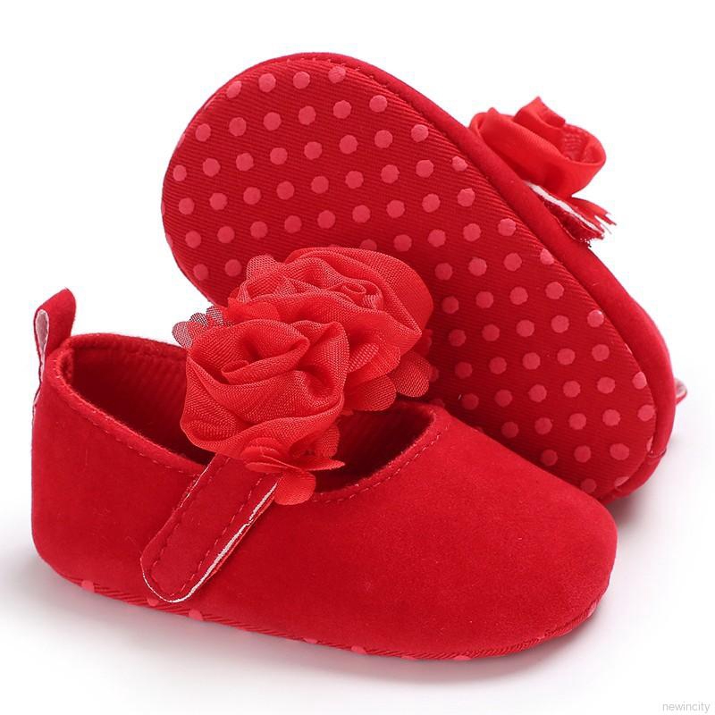 Giày tập đi đính hoa dễ thương cho bé 0-18 tháng tuổi