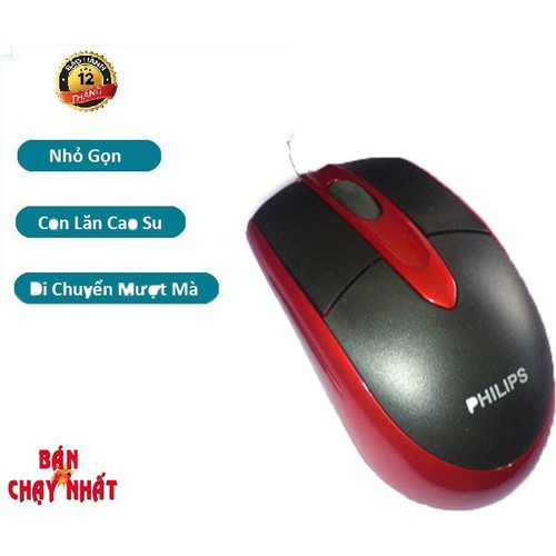Chuột dây PHILIP Đỏ Cổng USB, chuột nhỏ gọn