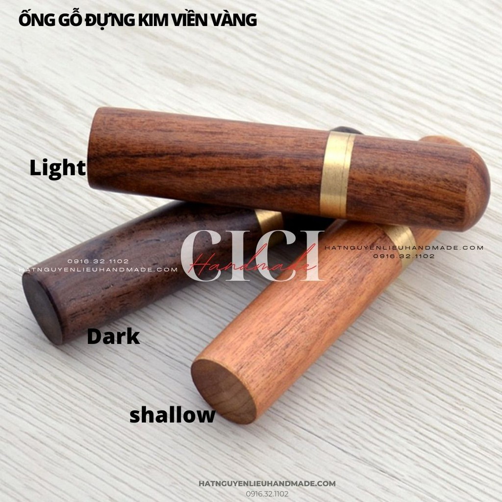 Ống gỗ đựng kim đựng tăm viền vàng, ống gỗ đựng tăm Cici Handmade nguyên liệu chuyên hạt đá hạt pha lê hạt cườm may đo