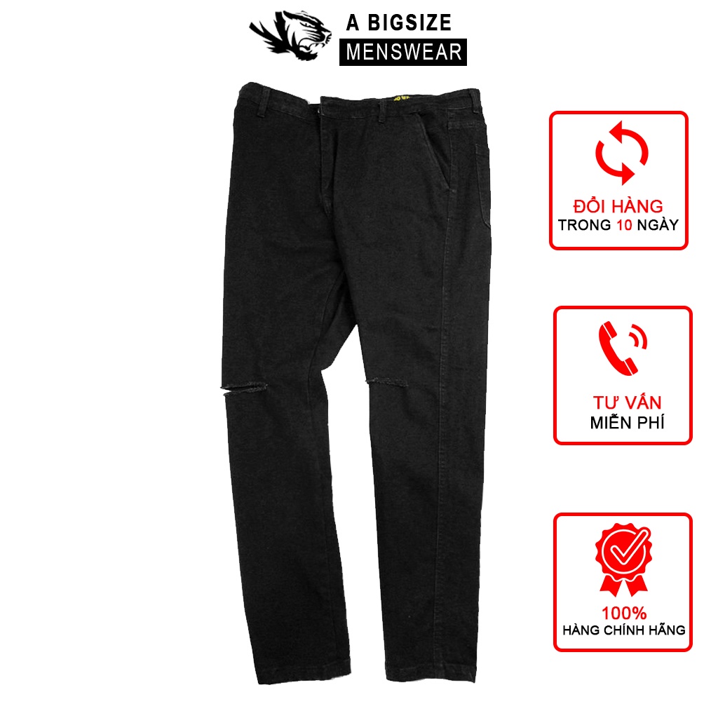 Quần Jean bigsize Rách gối đen 75 -130kg ABS Menswear