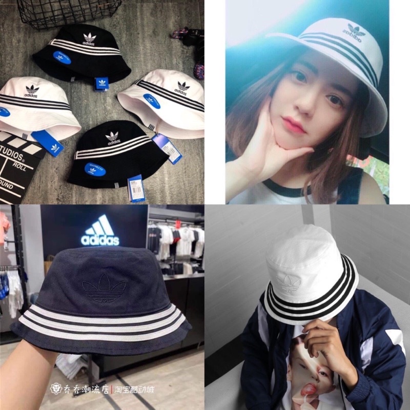 Mũ bucket 3 sọc trefoil logo sẵn 2 màu hàng chuẩn 1:1