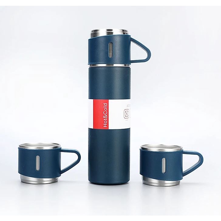 Set bình giữ nhiệt cao cấp kèm 2 cốc inox có quai làm bộ qùa tặng sang trọng