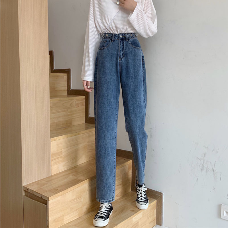 IELGY   Quần denim Màu Đen Ống Rộng Lưng Cao Dễ Phối Đồ Thời Trang Cho Nữ