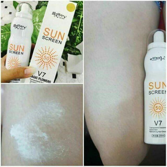 CHỐNG NẮNG SUN SCREEN V7 DẠNG XỊT TIỆN DỤNG SPF 50++ BẬT TONE TRẮNG DA, DỄ DÀNG XỊT LÊN NHỮNG NƠI KHÓ BÔI THÔNG THƯỜNG