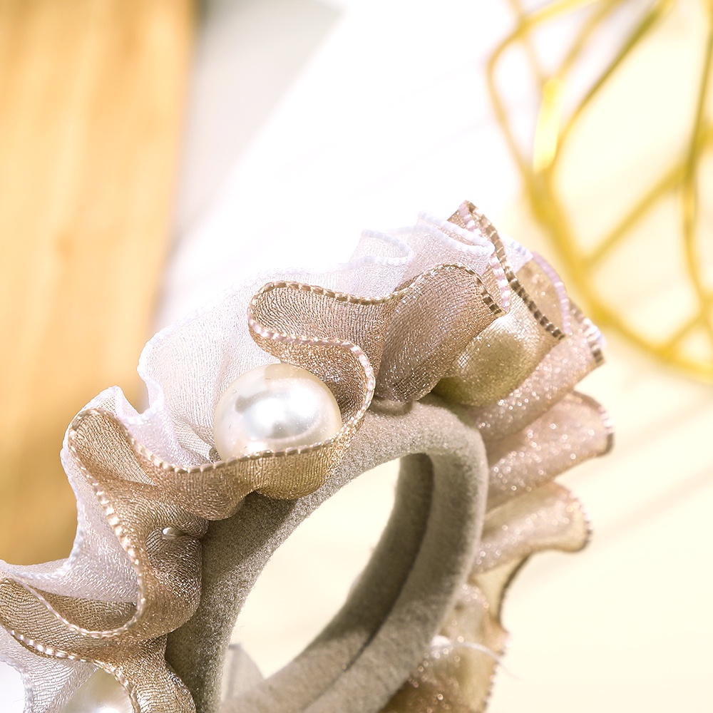 Dây Buộc Tóc Haimeikang Co Giãn Phối Ren Đính Ngọc Trai Giả Thời Trang Hàn Quốc