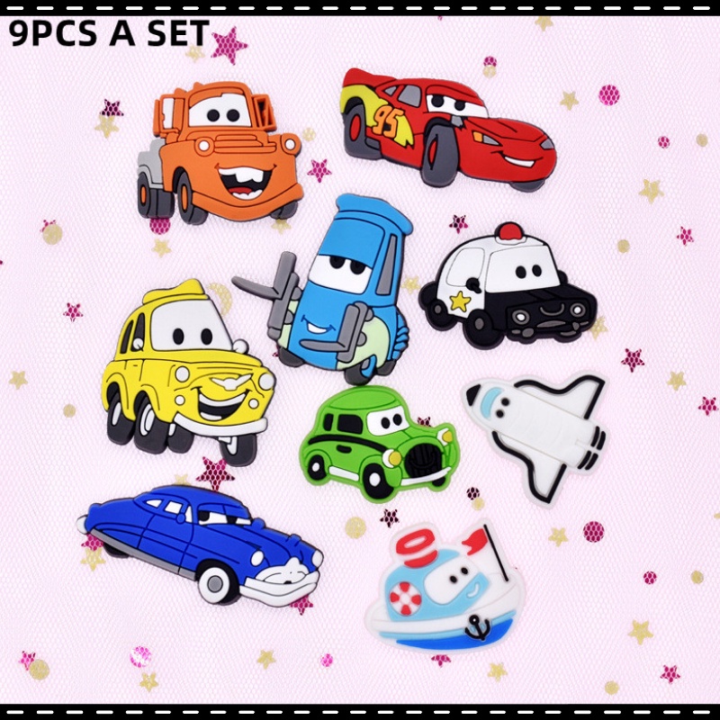 Set 9 Phụ Kiện Khóa Giày Crocs Bằng Cao Su PVC Mềm Hình Chiếc Giày Hoạt Hình Trang Trí Sân Vườn