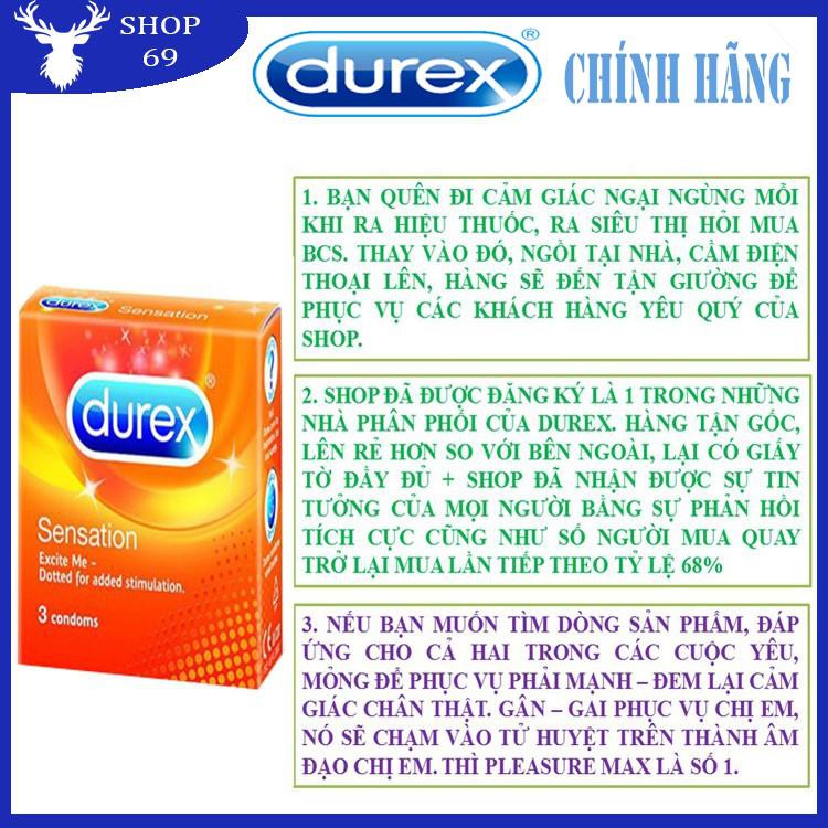 (MỎNG HƠN – NHIỀU GAI HƠN) KHIẾN NÀNG ĐÊ MÊ Bao cao su Durex Sensation có Gai và mỏng hơn (Số lượng 3 cái/ 1 hộp bcs)