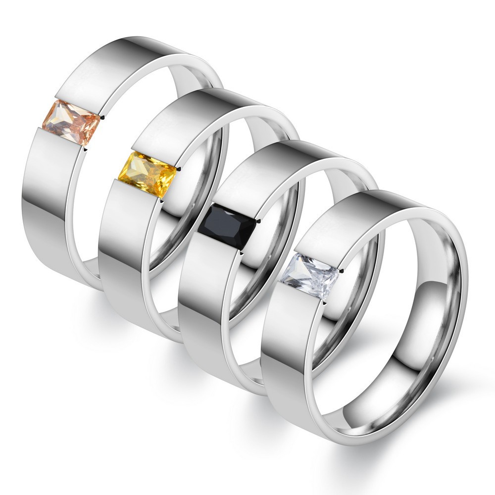 Nhẫn Đính Hôn Bằng Thép Không Gỉ Đính Đá Zircon Vuông Thời Trang Dành Cho Nữ