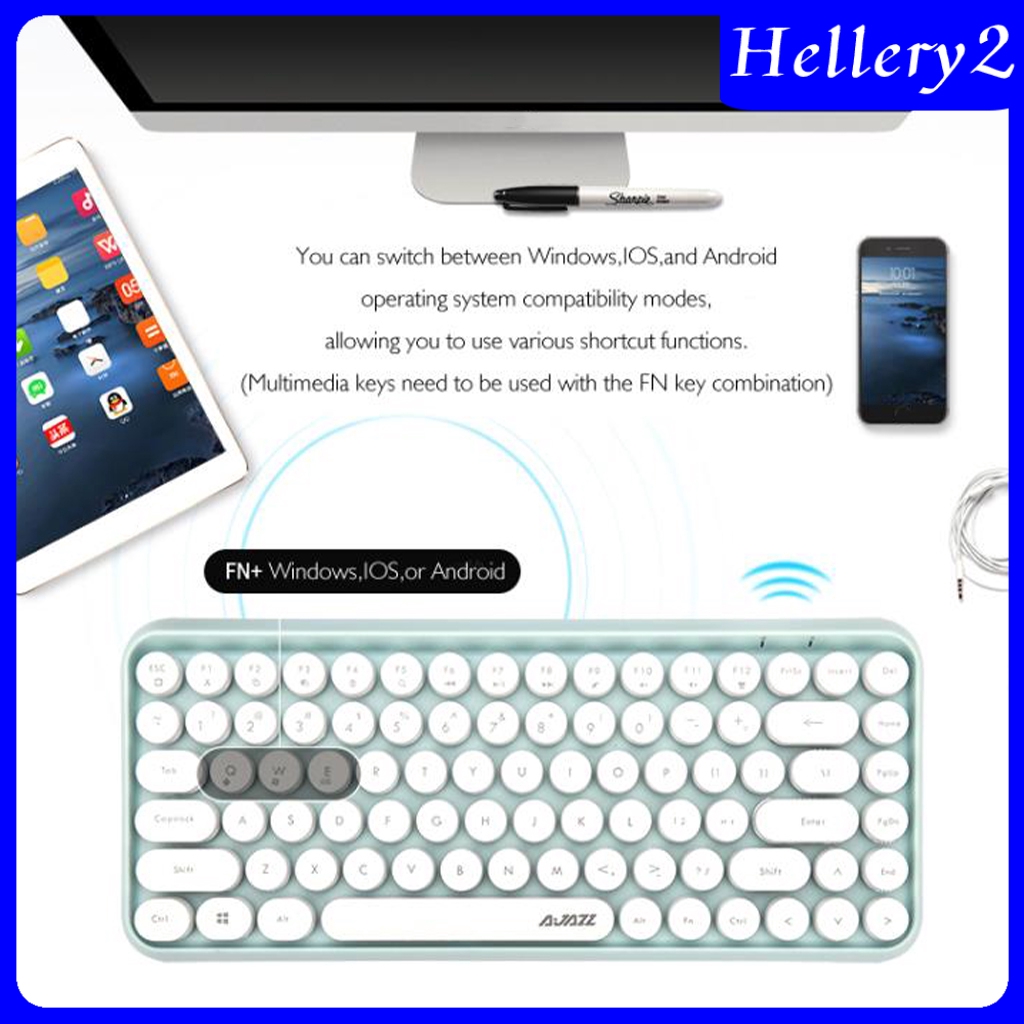 Ajazz Wireless Bluetooth Keyboard Compact Retro Round Keycaps 84-Keys Auto Sleep