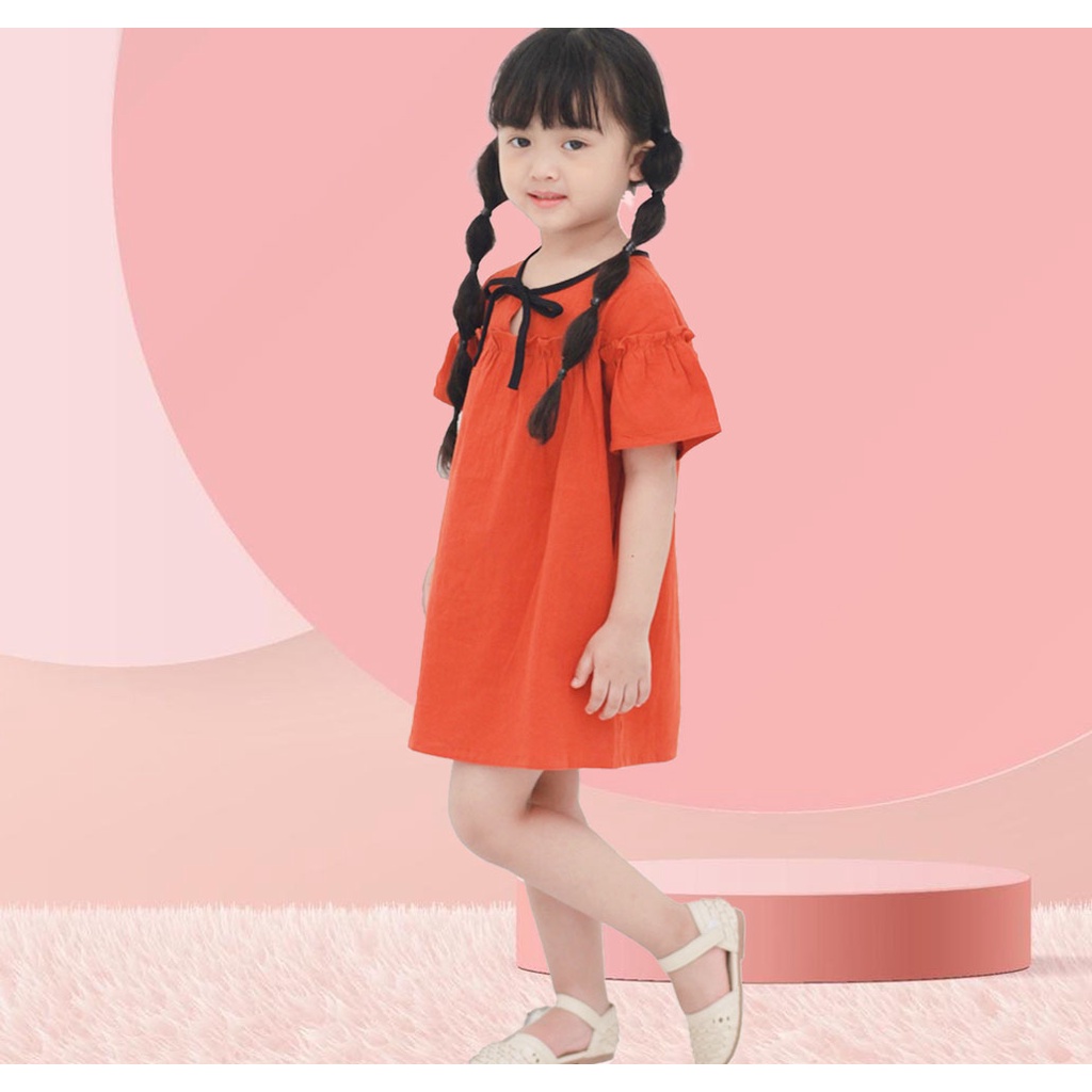 Váy cho bé gái ,váy Suông Cổ Dây Nơ Vải thô Hàn Quốc  - Thời trang thiết kế Mã DHK788