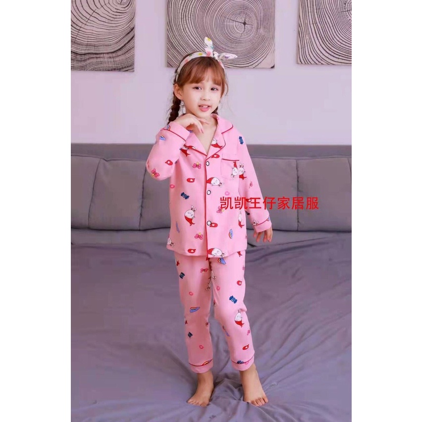 Bộ quần áo trẻ em dài tay Bộ pijama Chất liệu cotton cho bé gái từ 10-35kg PIKA KIDS