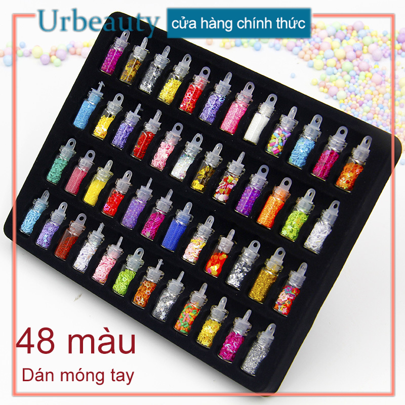 48 chai thủy tinh màu lấp lánh đính sequin móng tay trang sức DIY phụ kiện hạt thủy tinh vỏ bột-48S-001